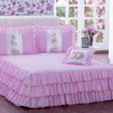 Kit Colcha Casal com Babado Sofia 4 Peças Rosa