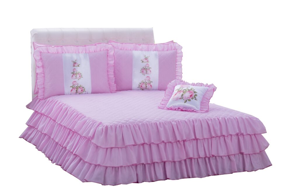 Kit Colcha Casal com Babado Sofia 4 Peças Rosa