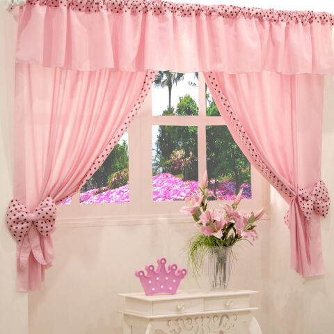 Cortina Infantil Ursinha Rosa 2,00 x 1,70 m Varão Duplo