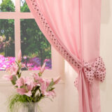 Cortina Infantil Ursinha Rosa 2,00 x 1,70 m Varão Duplo