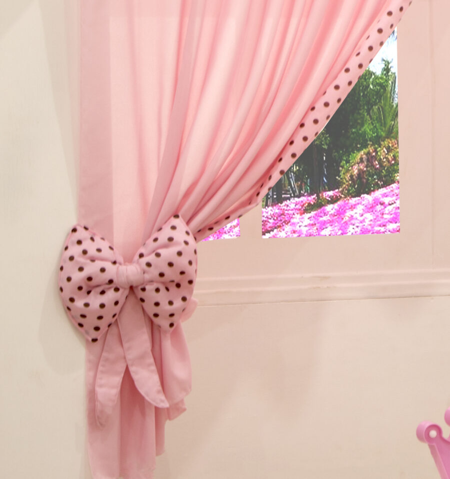 Cortina Infantil Ursinha Rosa 2,00 x 1,70 m Varão Duplo
