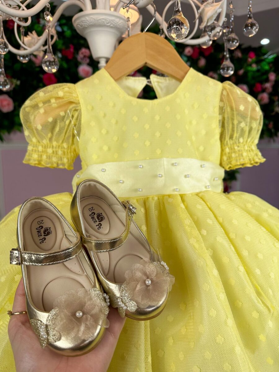 Vestido Infantil Marie Amarelo de Bolinhas