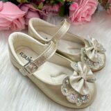 Sapatilha Flor Di MIla Baby Dourado lacinho Strass