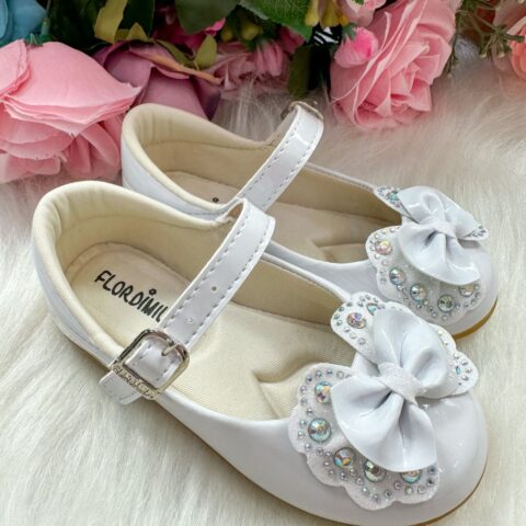 Sapatilha Bebê Flor di Mila Baby Branca Laço com Strass