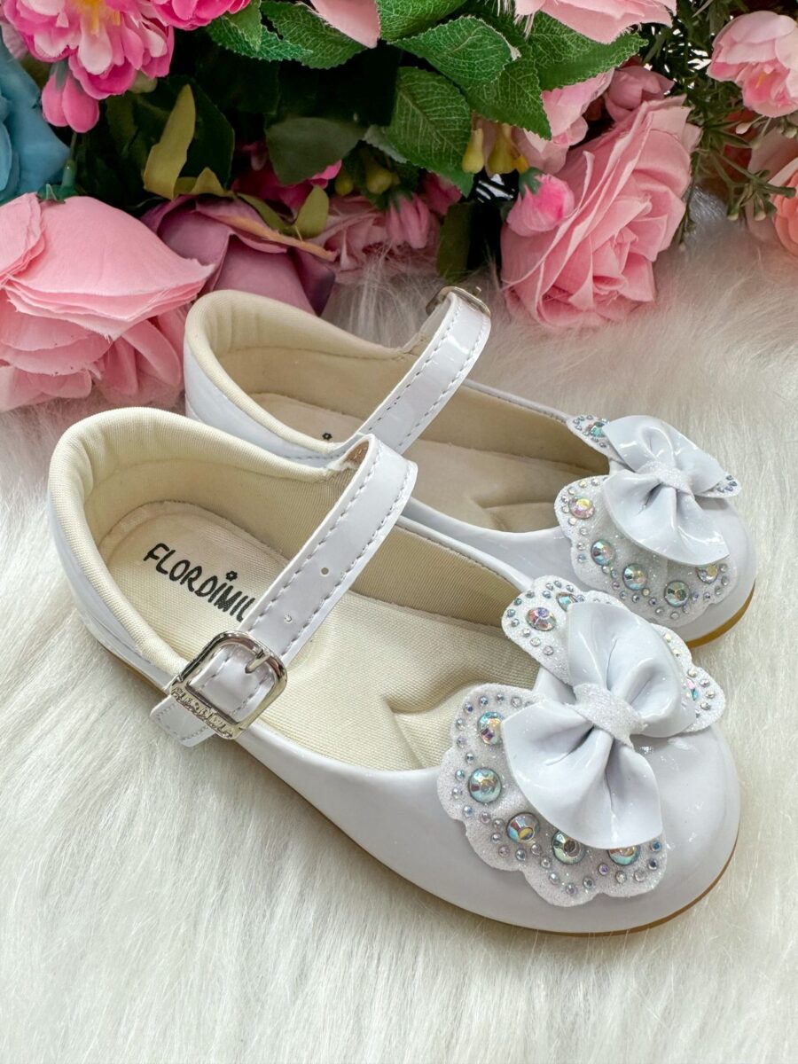 Sapatilha Bebê Flor di Mila Baby Branca Laço com Strass