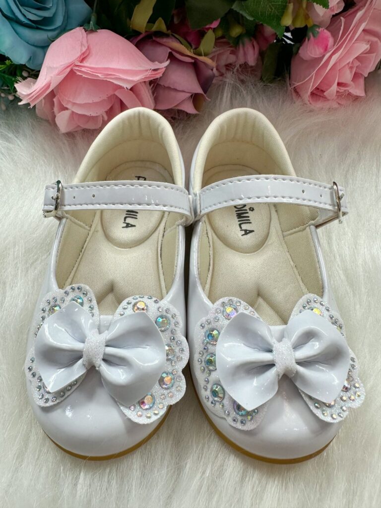 Sapatilha Bebê Flor di Mila Baby Branca Laço com Strass