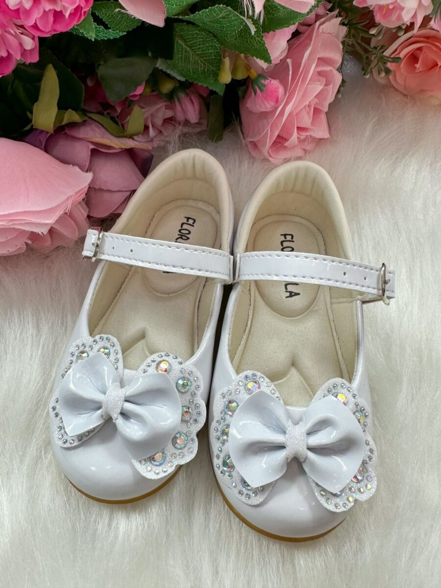 Sapatilha Bebê Flor di Mila Baby Branca Laço com Strass