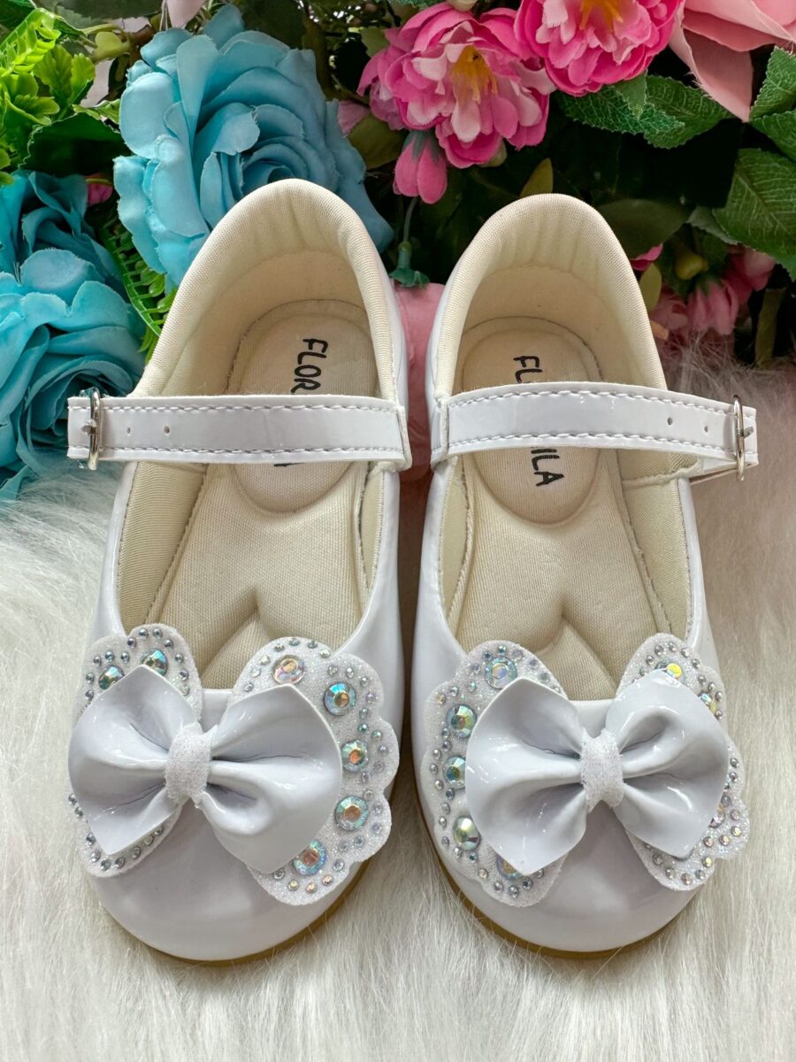 Sapatilha Bebê Flor di Mila Baby Branca Laço com Strass