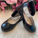 Sapatilha Infantil Flor di Mila Preta com Pérolas