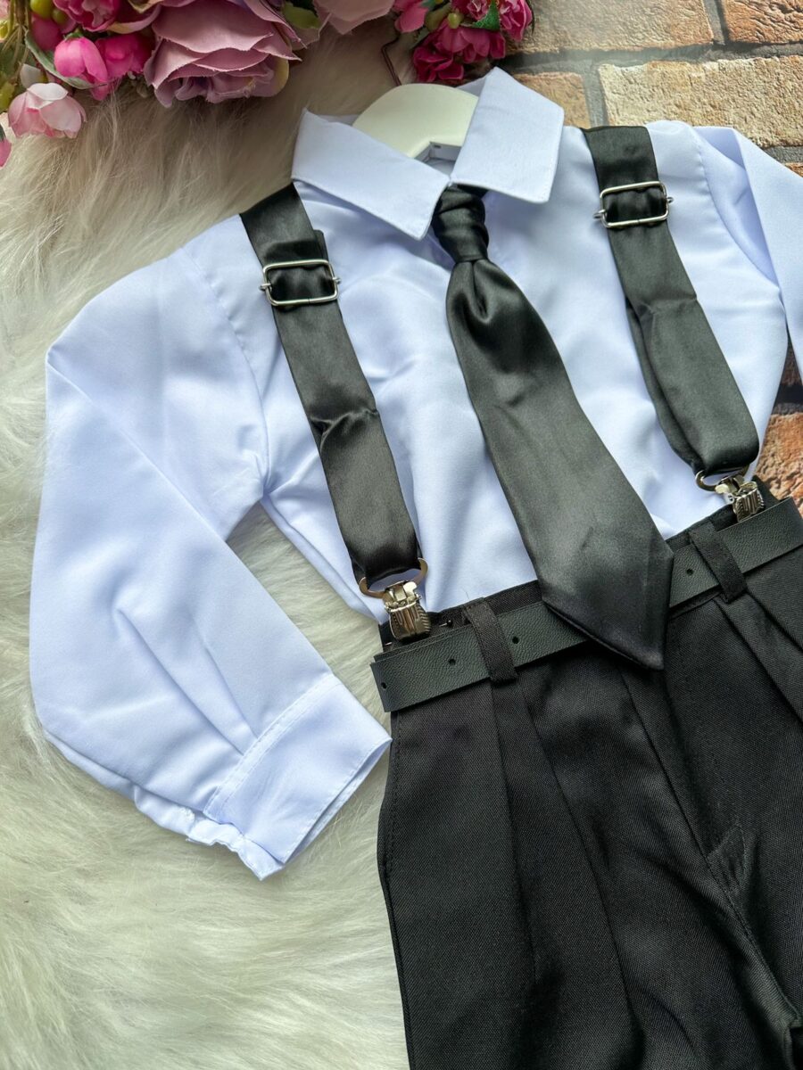 Conjunto Social Infantil Miss Cherry João Preto Suspensório