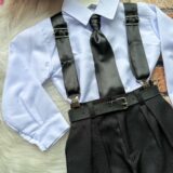 Conjunto Social Infantil Miss Cherry João Preto Suspensório