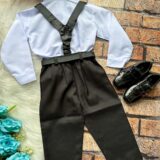 Conjunto Social Infantil Miss Cherry João Preto Suspensório