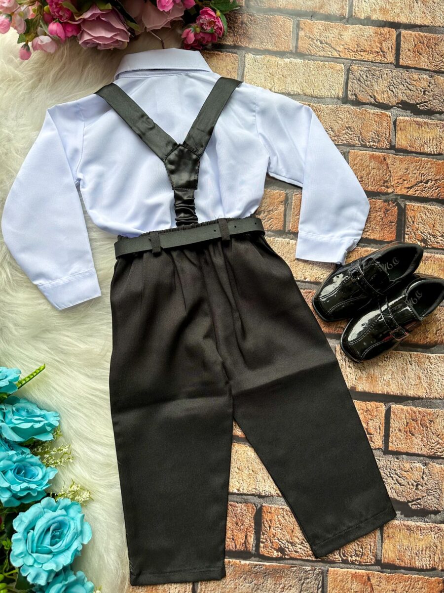 Conjunto Social Infantil Miss Cherry João Preto Suspensório