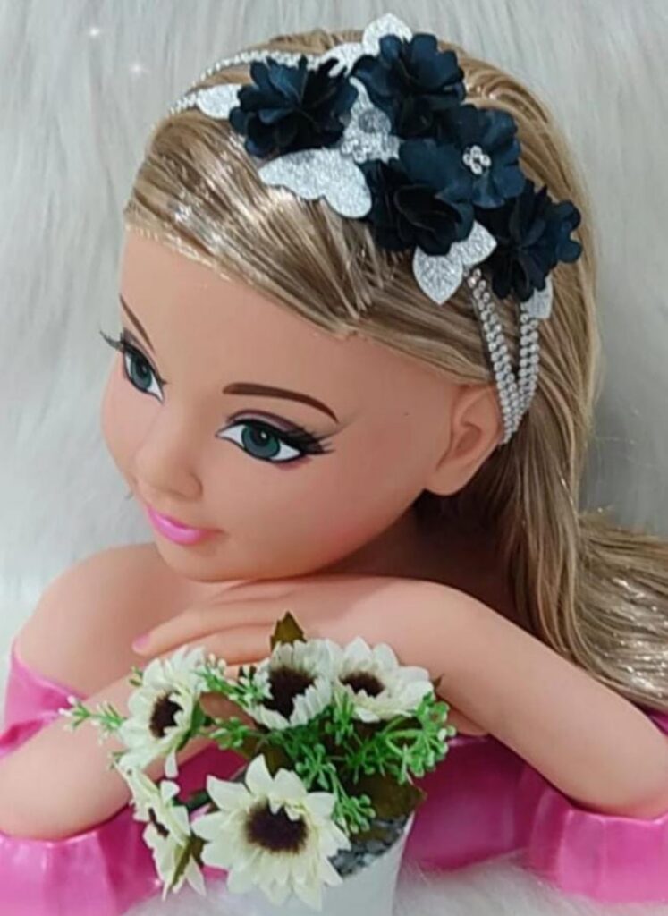 Faixa Tiara Infantil Belli Jardim Azul Petróleo com Prata