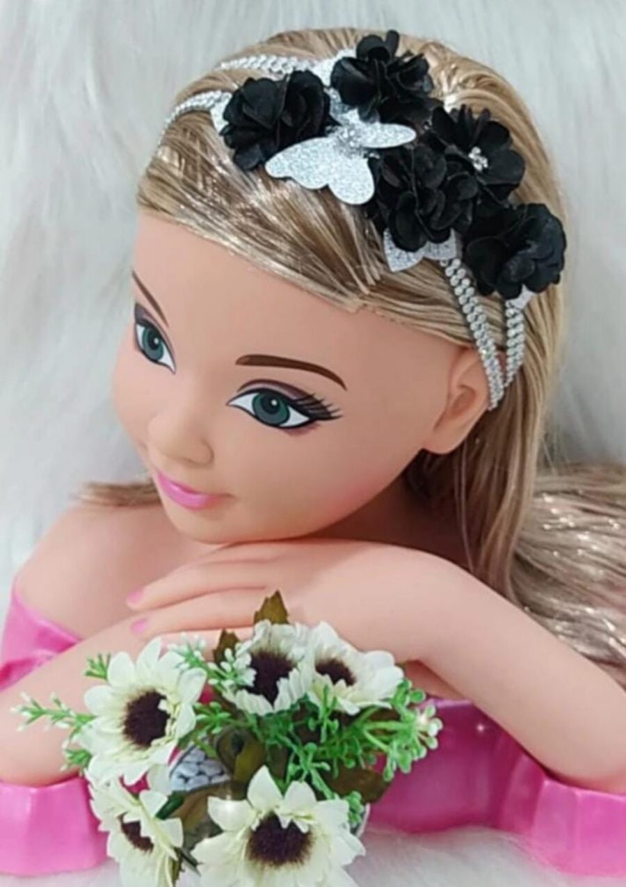 Faixa Tiara Infantil Belli Jardim Preto com Prata