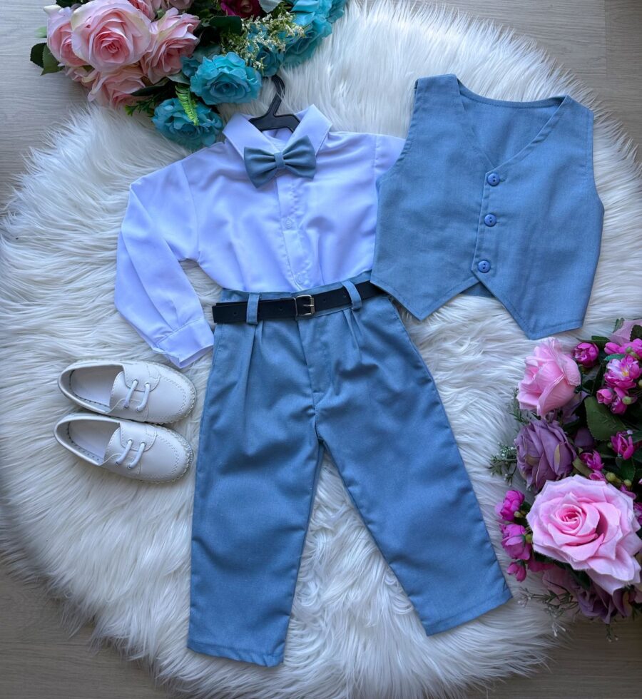Conjunto Infantil Miss Cherry Leonardo Colete Azul Claro