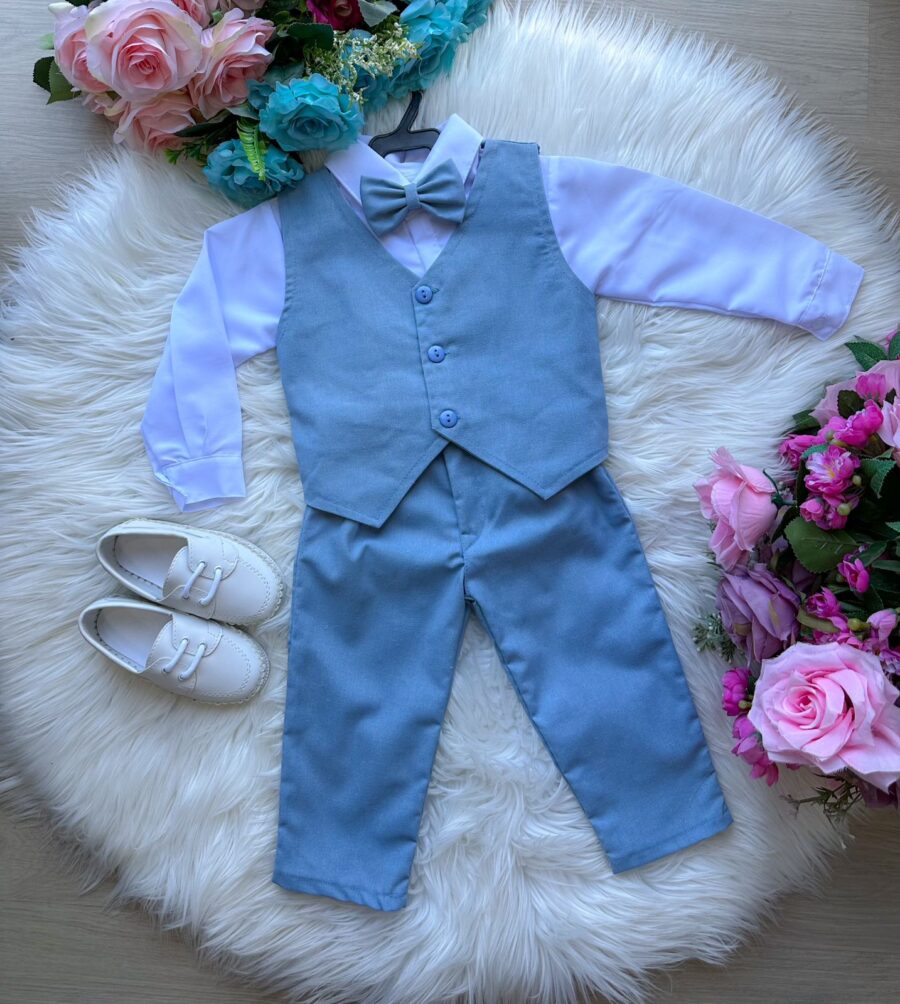 Conjunto Infantil Miss Cherry Leonardo Colete Azul Claro