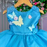Vestido Infantil Anabel Princesa Belli Jardim Azul Turquesa