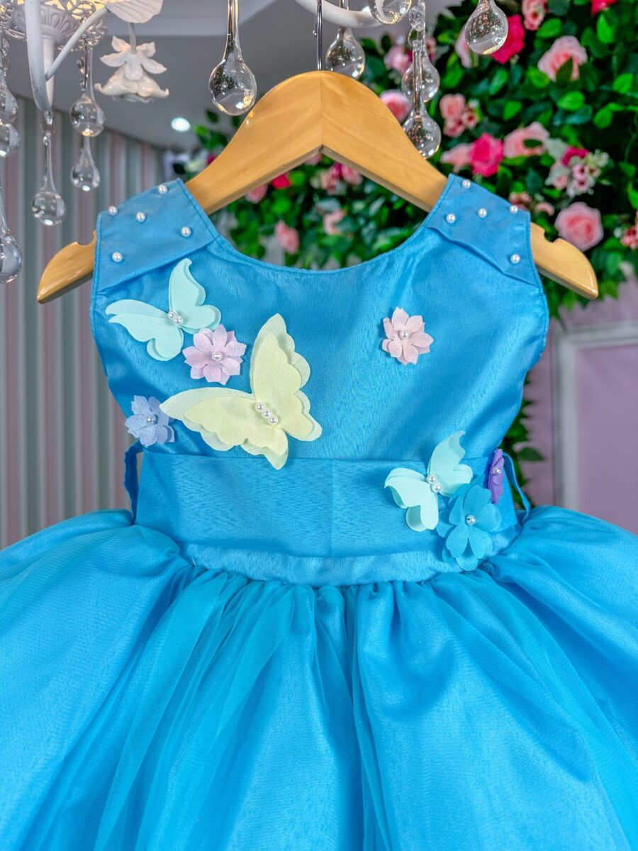 Vestido Infantil Anabel Princesa Belli Jardim Azul Turquesa