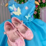 Vestido Infantil Anabel Princesa Belli Jardim Azul Turquesa