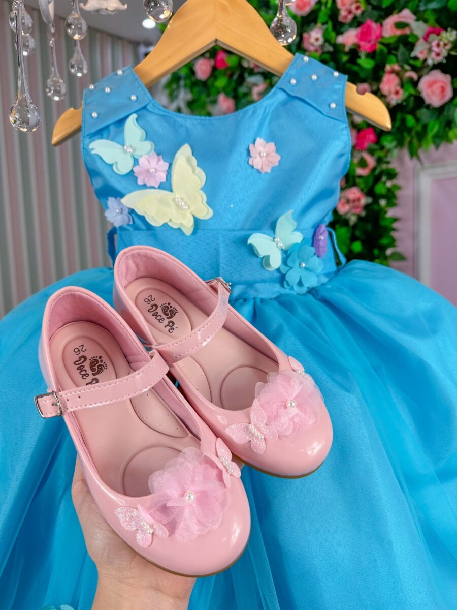 Vestido Infantil Anabel Princesa Belli Jardim Azul Turquesa