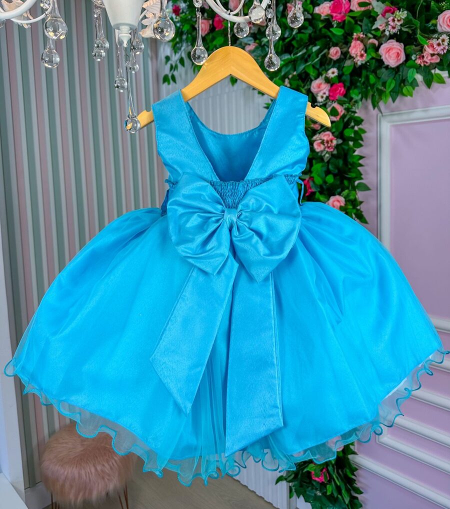 Vestido Infantil Anabel Princesa Belli Jardim Azul Turquesa