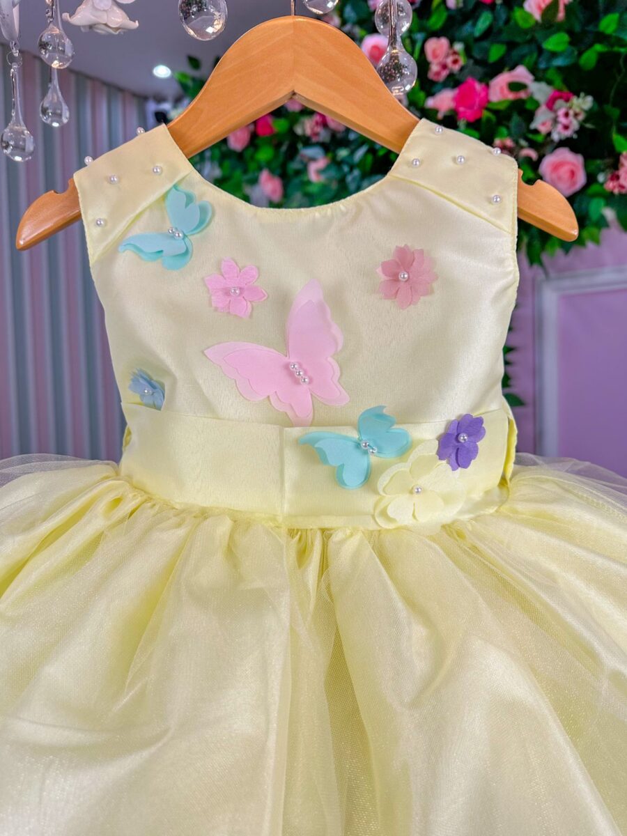 Vestido Infantil Anabel Princesa Belli Jardim Amarelo