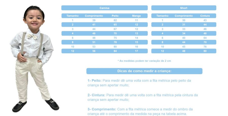 Conjunto Social Infantil Short Gravata Suspensório Bege