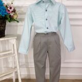 Conjunto Social Infantil Camisa Verde e Calça Sarja Cinza