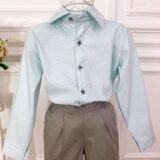 Conjunto Social Infantil Camisa Verde e Calça Sarja Cinza