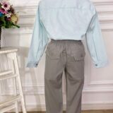 Conjunto Social Infantil Camisa Verde e Calça Sarja Cinza