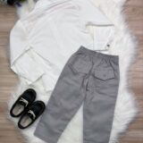 Conjunto Social Infantil Camisa Off White Calça Sarja Caqui