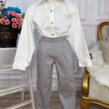 Conjunto Social Infantil Camisa Off White Calça Sarja Caqui