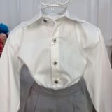 Conjunto Social Infantil Camisa Off White Calça Sarja Caqui