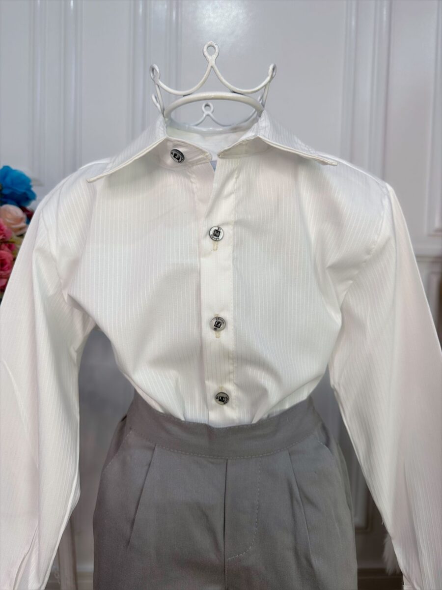 Conjunto Social Infantil Camisa Off White Calça Sarja Caqui