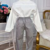 Conjunto Social Infantil Camisa Off White Calça Sarja Caqui