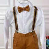 Conjunto Social Infantil Calça Sarja Suspensório Caramelo