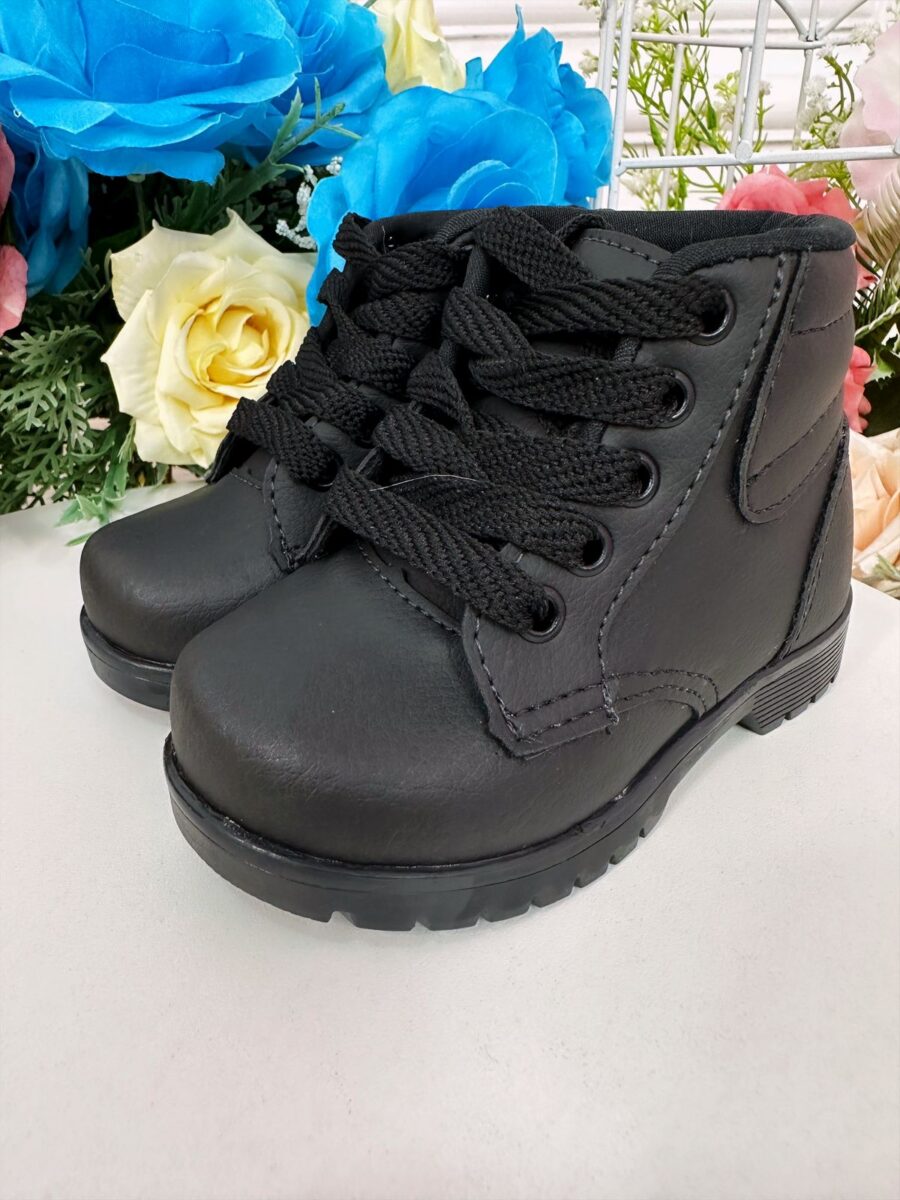 Coturno Infantil Masculino Preto em Courino com Cadarço