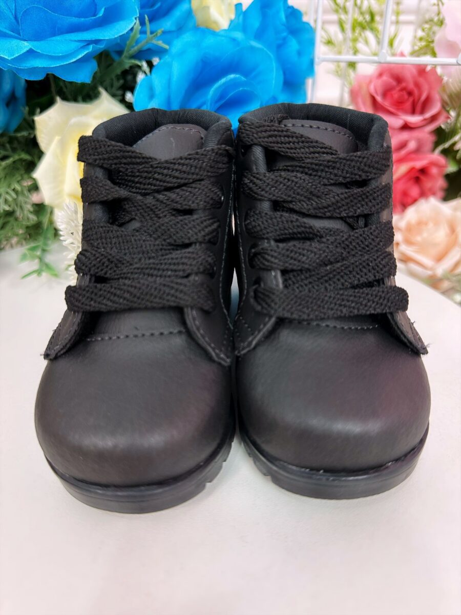 Coturno Infantil Masculino Preto em Courino com Cadarço
