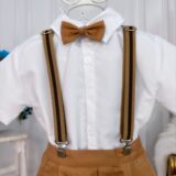 Conjunto Social Infantil Bermuda Suspensório Caramelo Escuro