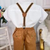Conjunto Social Infantil Bermuda Suspensório Caramelo Escuro