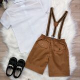 Conjunto Social Infantil Bermuda Suspensório Caramelo Escuro
