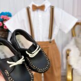 Conjunto Social Infantil Bermuda Suspensório Caramelo Escuro