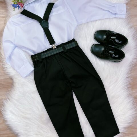 Conjunto Social Infantil Calça Suspensório Preto com Cinto