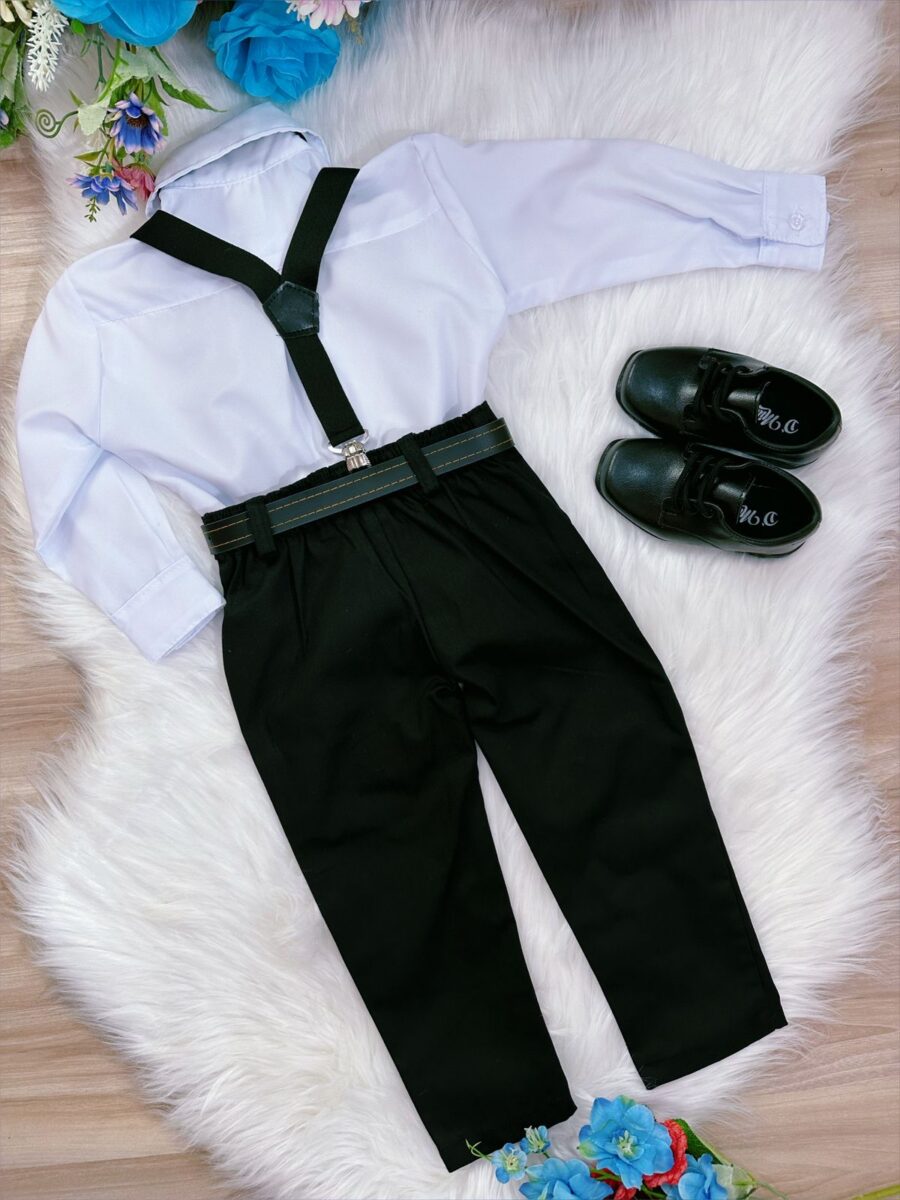 Conjunto Social Infantil Calça Suspensório Preto com Cinto