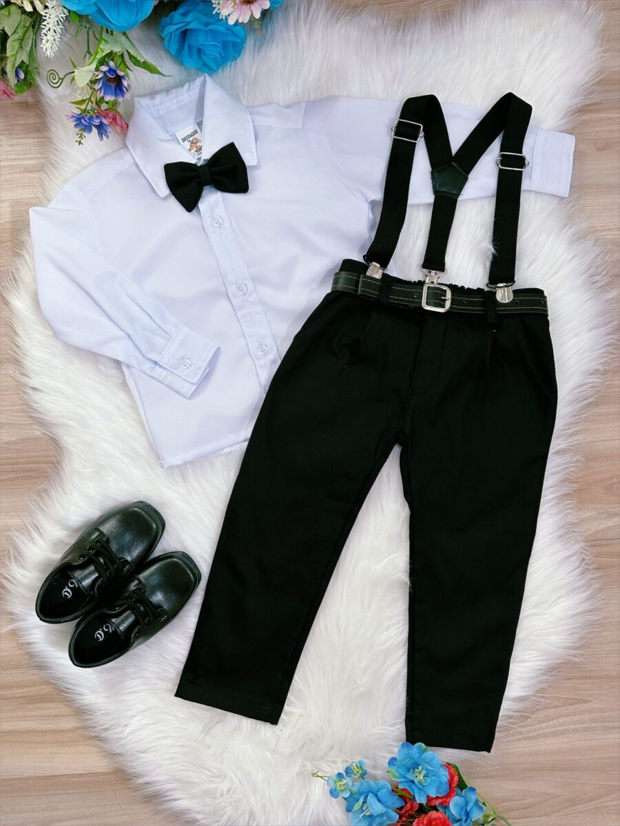 Conjunto Social Infantil Calça Suspensório Preto com Cinto