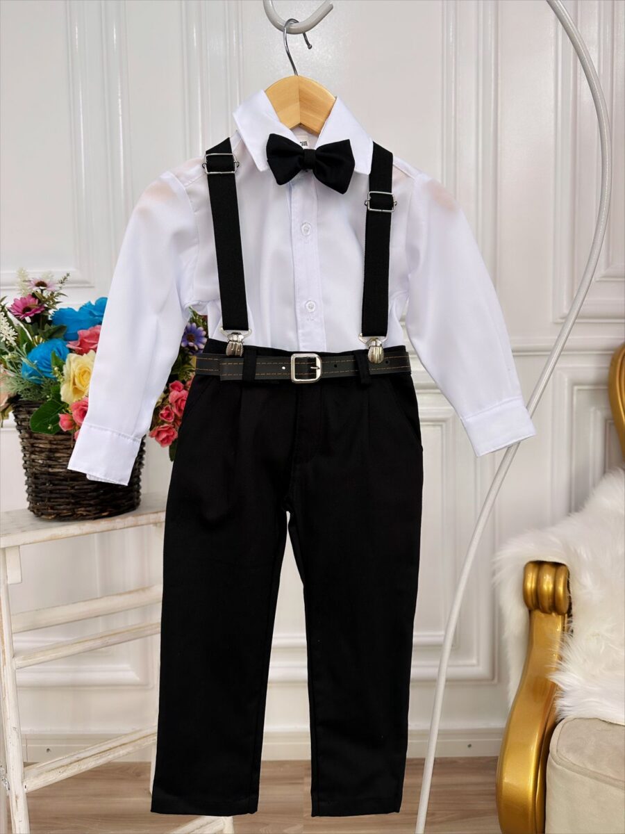 Conjunto Social Infantil Calça Suspensório Preto com Cinto