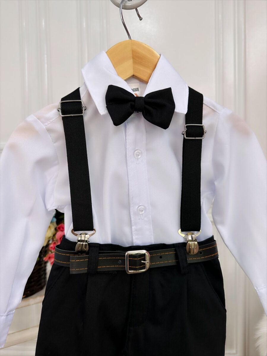 Conjunto Social Infantil Calça Suspensório Preto com Cinto
