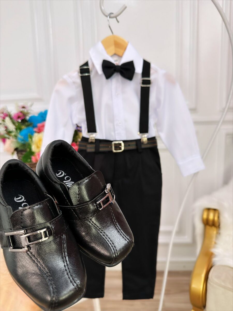 Conjunto Social Infantil Calça Suspensório Preto com Cinto
