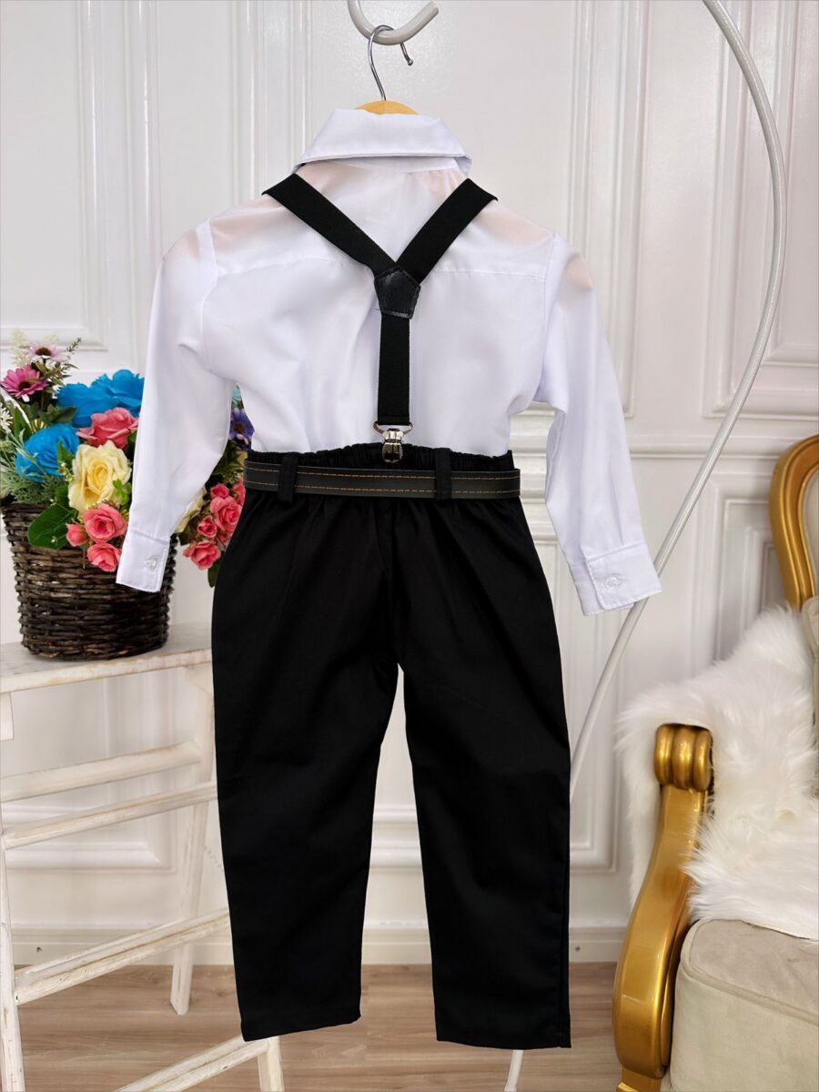 Conjunto Social Infantil Calça Suspensório Preto com Cinto